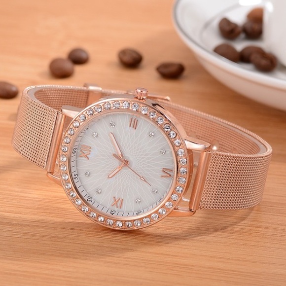 Accessories - Lady’s Rhinestone quartz rose gold watch